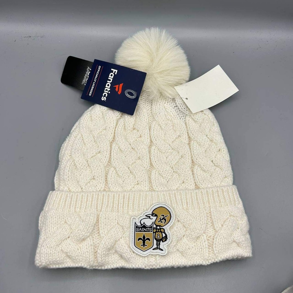 New Orleans Saints NFL Hat Men Cable Knit Fanatics Cuffed Beanie Pom Pom Cap New